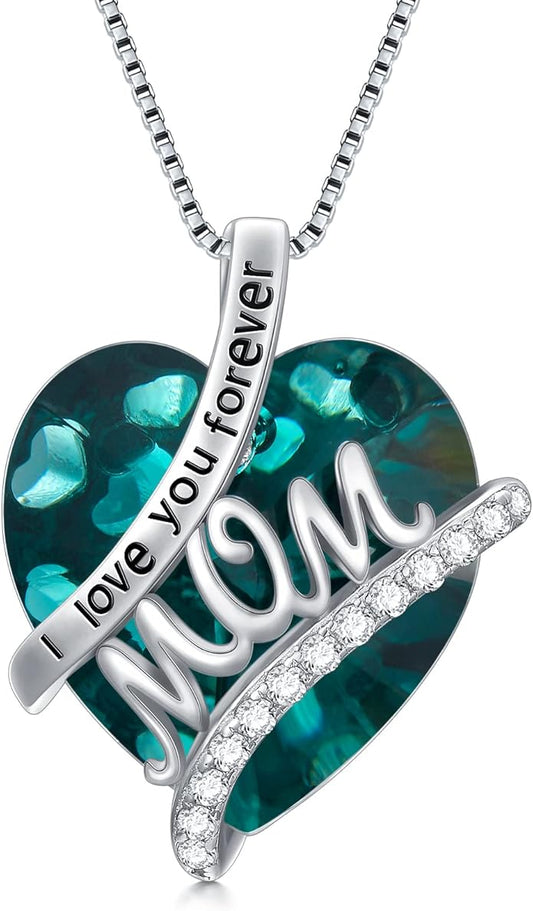 Mothers Day Gifts for Mom s925 Sterling Silver I Love You Forever Love Hear Mon Pendant Necklace with 12 Birthstone Jewelry Birthday Christmas Gifts for Women Grandma Mom Nana From Duaghter Son