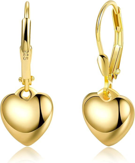 925 Sterling Silver Heart Dangle Earrings for Women Silver Dangle Leverback Earrings Hypoallergenic Love Heart Dangle Drop Earrings for Jewelry Gifts