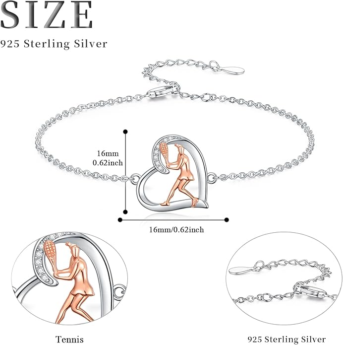 Volleyball/Tennis/Golf Bracelet 925 Sterling Sliver Heart Sports Bracelets Jewelry Gifts for Women Mom Lover Player