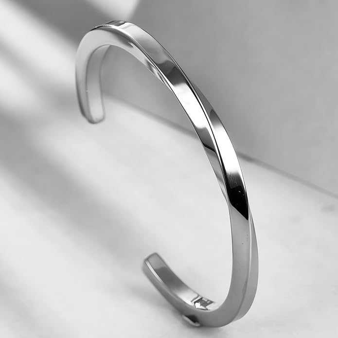 Kim Carrey S925 Sterling Silver Bracelet, Open Bangle Cuff Design, Men's Stacked Bracelets Gift Jewelry for My Man