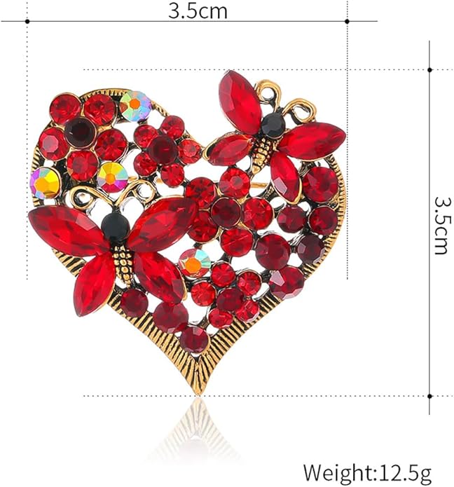 Rhinestone Heart Brooch for Women Sparkling Crystal Flower Brooch Pin Vintage Butterfly Brooches Clothing Wedding Birthday Party Christmas Jewelry Accessories