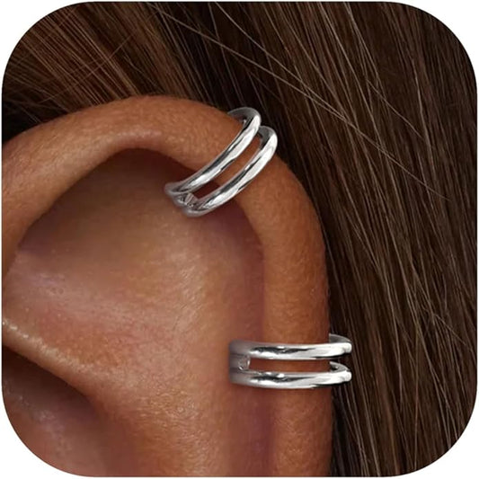 2 PCS Small Cartilage Double-Hoop Helix Conch Piercing Earrings With Cubic Zirconia For Women Trendy 14K Gold Plated Titanium Surgical Stainless Steel Sets Jewelry