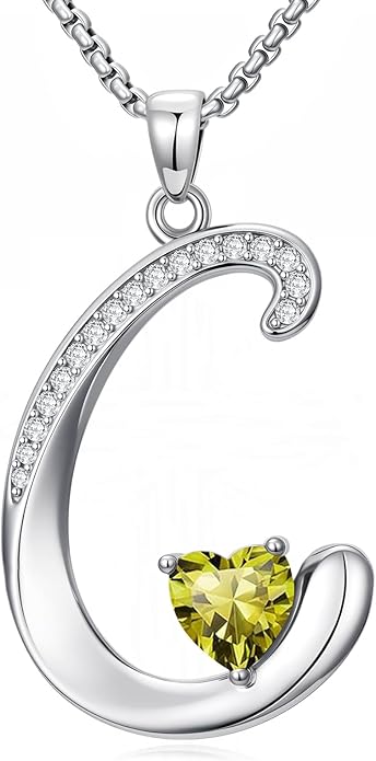 Christmas Gifts for Women Alphabet A to Z Initial Birthstone Pendant Necklaces for Women - 18k White Gold Plated Personalized Name Jewelry Valentine Mothers Day Birthday Gifts for Women Her Girlfriend