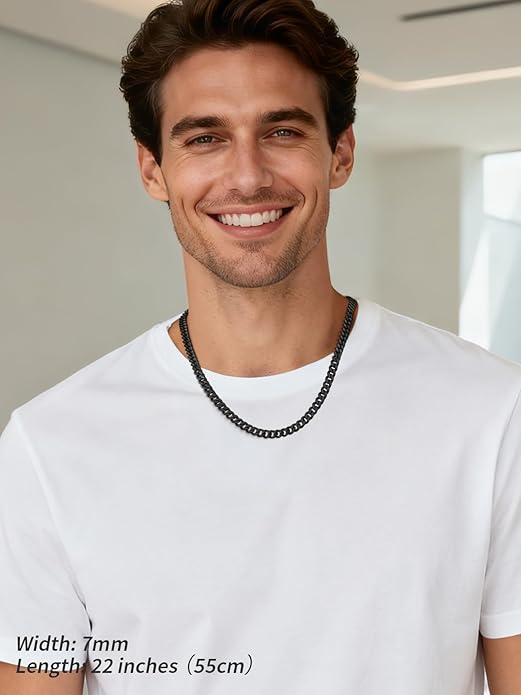 FindChic Men Curb Chain Necklace 18K Gold Plated/Stainless Steel/Black Chunky Double Tight Cuban Link Hip Hop Neck Chains for Men Boys 3.5MM/5MM/6MM/7MM/9MM/12MM 14''-30'' 8 Length Options (Send Gift Box)