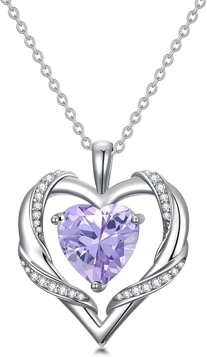 WINNICACA Birthday Gift for Mom Heart Necklace for Women 925 Sterling Silver Birthstone Necklace Jewelry Gift for Women Wife Her Girlfriend Sister