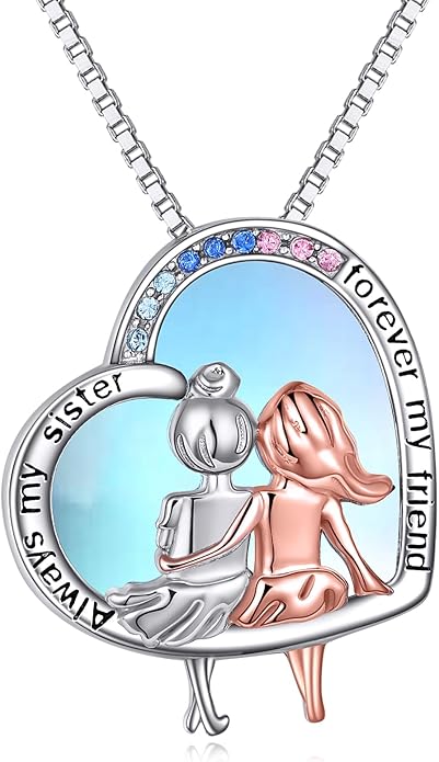 AOBOCO Gifts for Sister 2 3 Sisters Necklace for Women Sterling Silver Sister Crystal Pendant Jewelry Birthday Christmas Gifts for Friend Female Friendship Lasts Forever