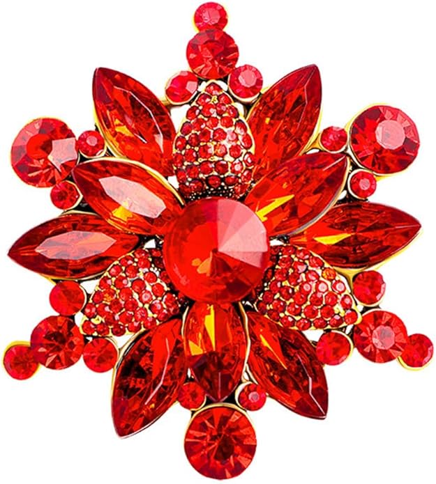 Rhinestone Flower Brooch Pin for Women Red Black Purple Flower Broochs Pin Hat Christmas Brooch Jewelry
