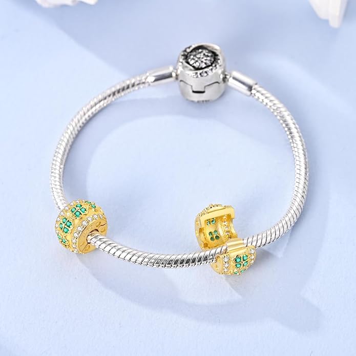 Parmuz Clip Spacer Charm for Bracelet 925 Sterling Silver Pave Cubic Zirconia Lock Stopper Bead Star Moon Evil Eye Jewelry Charm for Woman