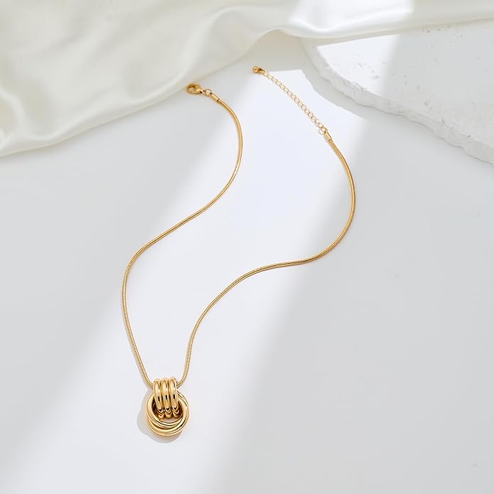 Gold Knot Pendant Necklace for Women Statement Gold Necklace 14K Gold Plated Knot Choker Trendy Jewelry