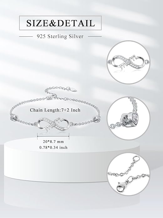 Dorunmo Infinity Bracelet Mom Bracelet 925 Sterling Silver 14K Gold Plated Infinity Heart Anklet for Women Christmas Jewelry Gifts for Wife Mom Daughter