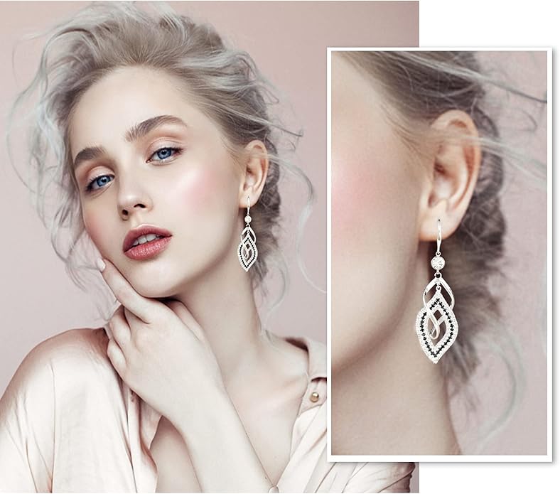 Dangle Earrings for Women, 925 Sterling Silver Handmade Linear Swirl Wire Bohemian Boho 14K Gold Diamonds Earrings Hypoallergenic Fashion Jewelry Gifts for women