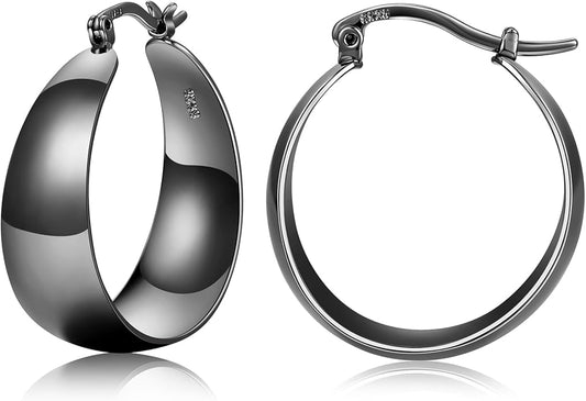 EXGOX Gold Hoop Earrings for Women Sterling Silver Post Hoops Earrings for Women Wide Thick Silver Hoop Earrings Hypoallergenic Lightweight 14k Real Gold Plated Hoop Large Earrings (25/30/40/50MM)