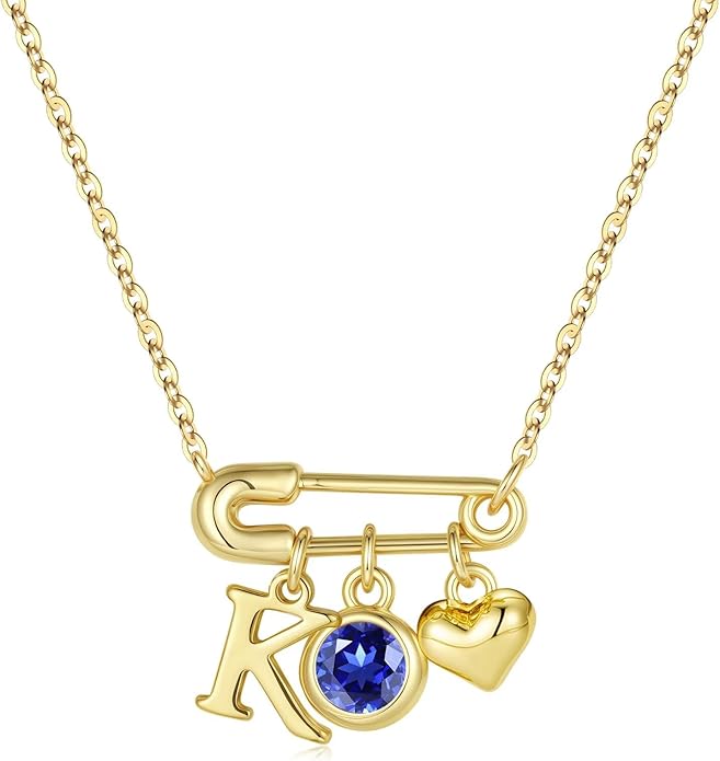 MONOOC Christmas Gifts for Women Girls - 14K-Gold-Plated Dainty Paperclip Heart Initial Necklace Birthstone Necklace Jewelry Birthday Gifts for Women Her Mom Friend Wife Sister