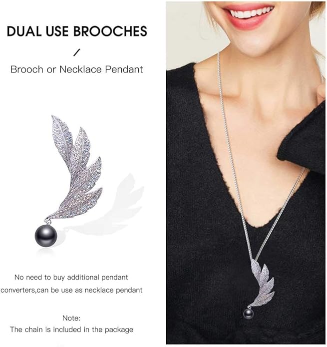 Feather Brooch with Pearl Austria Crystal Jewelry Women's Brooches & Pins