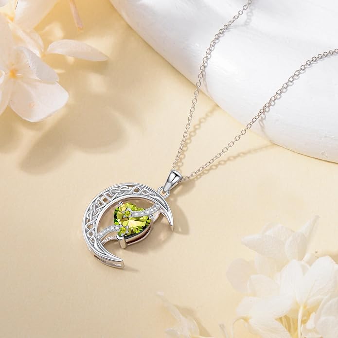 TOUPOP Moon and Star Birthstone Necklace for Women 925 Sterling Silver Celtic Moon Jewelry Birthday Christmas Gifts for Her Girlfriend