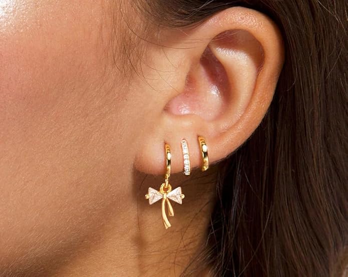 DORANA Valentines Day Gift 3 Pairs 925 Sterling Silver Earrings for Women Girls Non Tarnish Small Hypoallergenic Huggie Hoops Cartilage Stack Earring Sets for Multiple Piercing