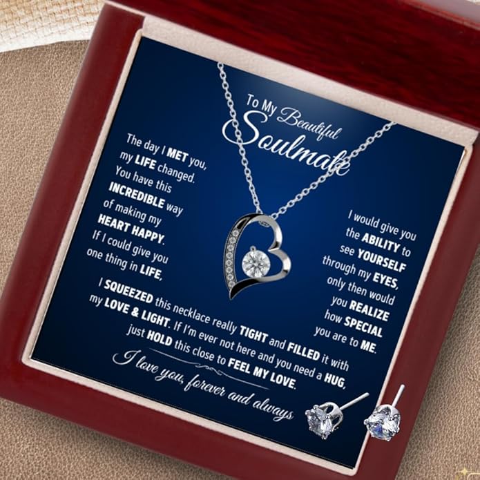 To My Soulmate Necklace For Women, Soul Mate Jewelry for Women, Future Wife Gifts, To My Wife Necklace from Husband, Gifts for Girlfriend, Pendant With Message Card