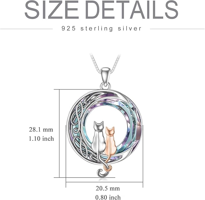 TOUPOP Christmas Cat Gifts for Cats Lovers One Two Three Four Cats Necklace Sterling Silver Cats on the Moon Pendant Necklace with Blue Circle Crystal Birthday Christmas Celtic Jewelry Gifts for Women