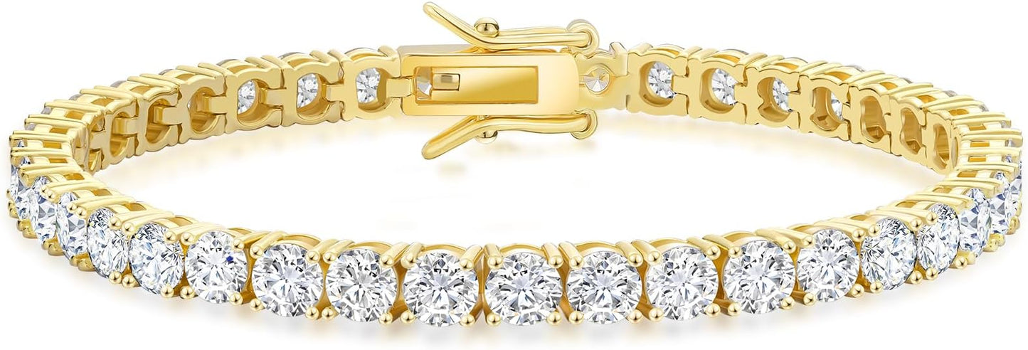 KRKC Tennis Bracelet for Women 14K White Gold Plated, AAAAA+ Classic Cubic Zirconia Bracelet with 2mm-5mm Width, Durable Gold Bracelets Jewelry Christmas Gift, Size 6.5-8 Inches Hypoallergenic