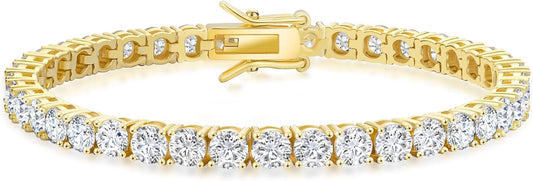 KRKC Tennis Bracelet for Women 14K White Gold Plated, AAAAA+ Classic Cubic Zirconia Bracelet with 2mm-5mm Width, Durable Gold Bracelets Jewelry Christmas Gift, Size 6.5-8 Inches Hypoallergenic