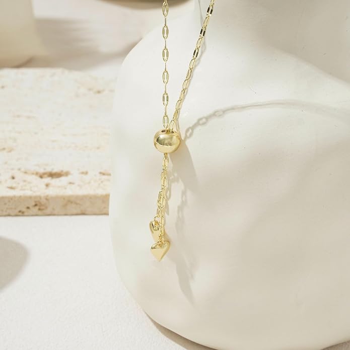 Lariat Necklace for Women, Dainty 14K Gold/Silver Plated Long Necklaces for Women Trendy Simple Layered Y-Shaped Drop Pendant Necklace Adjustable Gold Jewelry Gifts For Her Christmas Stocking Stuffer