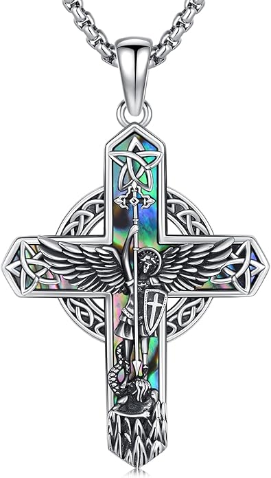 Midir&Etain Cross Necklace 925 Sterling Silver Celtic Christian Pendant Religious Protection Jewelry for Women Men