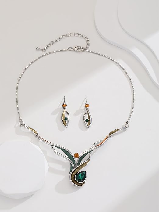 Chunky Statement Jewelry Set Vintage Retro Leaf Flower Floral Geometric Bohemian Boho Bib Necklace Earring Set Fashion Costume Jewelry for Women Girls Wedding Party Prom Unique Gift