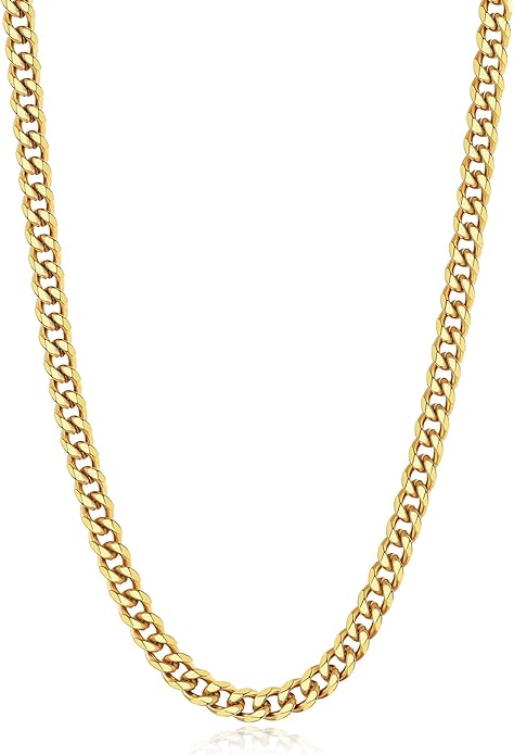 sovesi 3.5/5mm Cuban Link Chain Necklace for Men, Silver Tone/Black/14K Gold Plated Stainless Steel Necklace Chain, Mens Chain 16-28 Inch Jewelry Gift