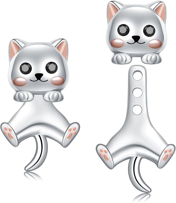 Animal Jacket Earrings for Womens 925 Sterling Silver Axolotl Pug Cat Goat Earrings Cute 3D Earrings Jacket Hypoallergenic