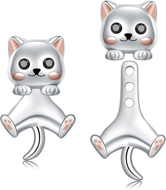 Animal Jacket Earrings for Womens 925 Sterling Silver Axolotl Pug Cat Goat Earrings Cute 3D Earrings Jacket Hypoallergenic
