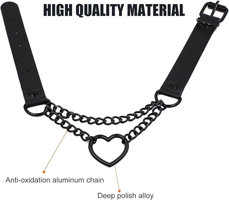 Love Heart Choker Collar Necklace, Adjustable Leather Punk PU Necklace Goth Choker Soft Collar Chain for Women