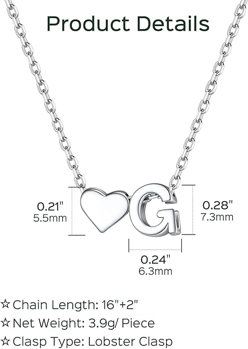 ChicSilver 925 Sterling Silver Heart Initial Necklaces for Women -Dainty Personalized Heart Pendant Letter Alphabet Necklace for Women