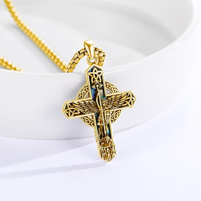 Midir&Etain Cross Necklace 925 Sterling Silver Celtic Christian Pendant Religious Protection Jewelry for Women Men