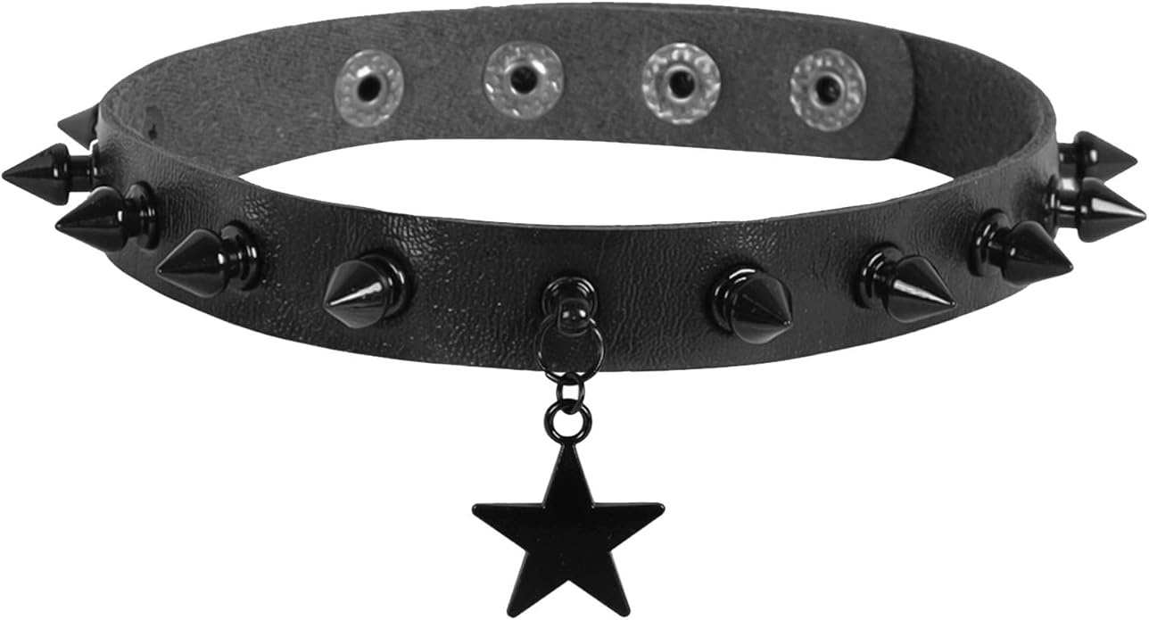 MILAKOO Punk Black Choker Gothic Spiked Rivets for Women Men with Charm Pendant Leather Necklace
