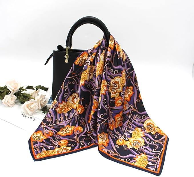 ANDANTINO 100% Mulberry Silk Square Scarf for Hair-25.6" X25.6'' Women Men Natural Silk Neckerchief Digital Printed Headscarf