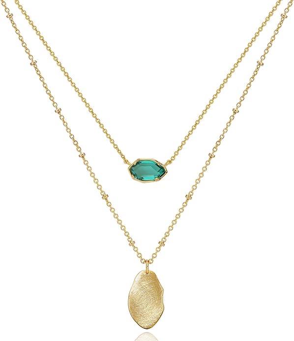 OZEL JEWELRY & GIFT Layered Gold Necklaces for Women - Crystal Colorful Delicate Cutting Pendant Necklace - 18K Gold Plated - Birthday Gifts (Made in Korea)