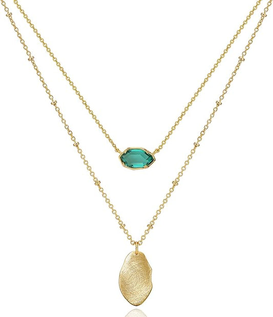 OZEL JEWELRY & GIFT Layered Gold Necklaces for Women - Crystal Colorful Delicate Cutting Pendant Necklace - 18K Gold Plated - Birthday Gifts (Made in Korea)