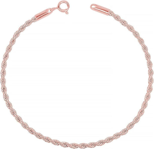 LeCalla 925 Sterling Silver Anklets for Women | Italian 1.8MM Diamond-Cut Braided Rope Chain Ankle Bracelet | Women's Ankle Bracelets Jewelry Gift for Wife, Mom – Birthday, Anniversary & Valentine’s Day
