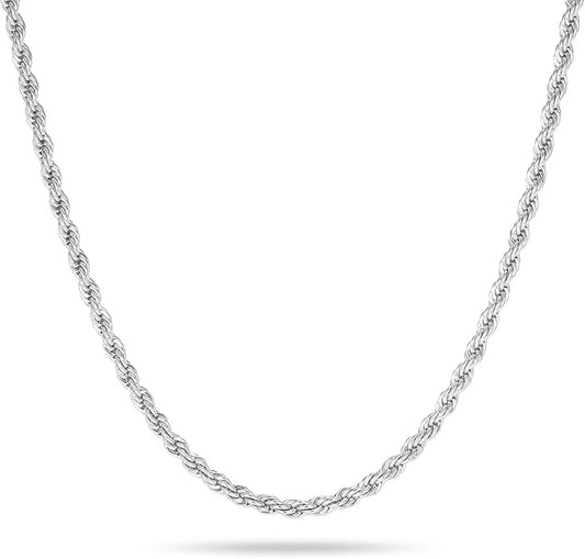 BRIJEWNES 925 Sterling Silver Clasp 2/2.5/3/4/5mm Silver Chain for Men Mens Necklace Rope Chain Necklace Diamond Cut Silver Mens Chain Necklace 16 18 20 22 24 26 28 30 Inches