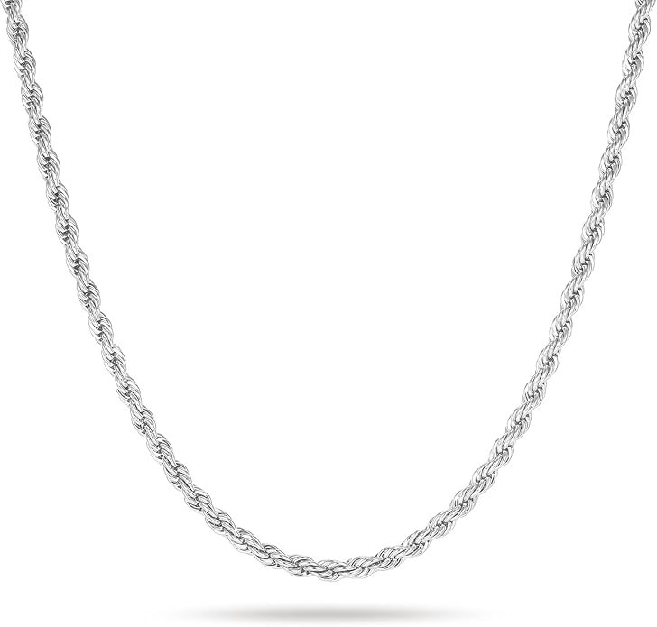 BRIJEWNES 925 Sterling Silver Clasp 2/2.5/3/4/5mm Silver Chain for Men Mens Necklace Rope Chain Necklace Diamond Cut Silver Mens Chain Necklace 16 18 20 22 24 26 28 30 Inches