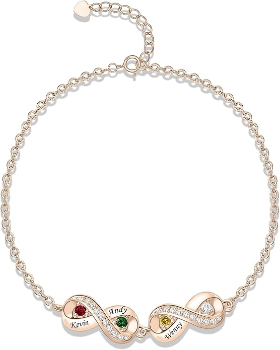 BABOOM Custom Mother Bracelet With 1-8 Birthstones Personalized Infinity Name Bracelet Engraved Birthstone Bracelets Gifts For Women Mother Daughter Wife