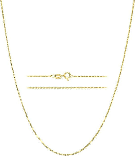 KISPER Italian 18K Gold Plated 925 Sterling Silver Diamond Cut Box Link Chain Necklace – for Women & Men with Spring Ring Clasp – Made in Italy
