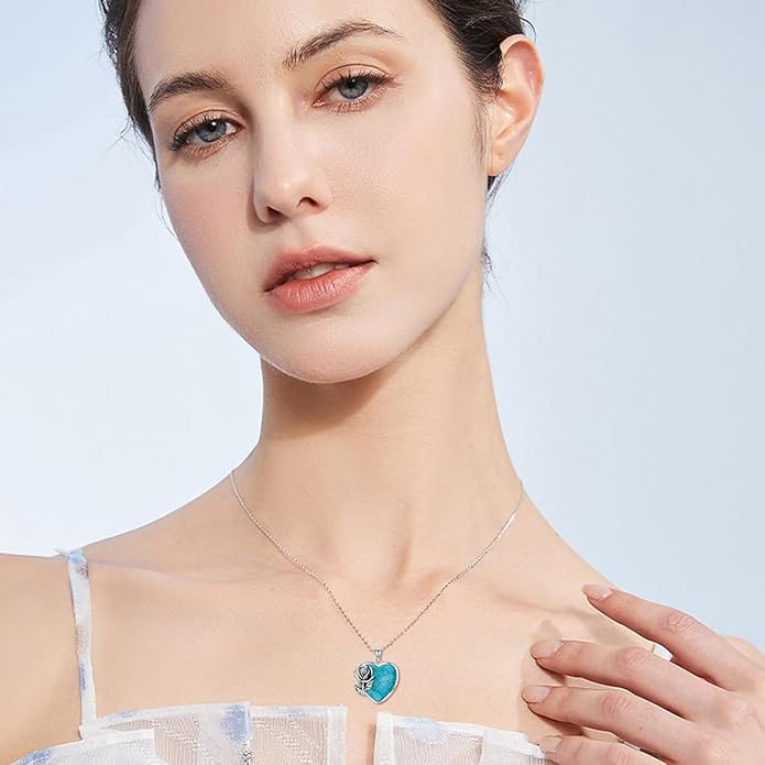 Genuine Turquoise Rose Necklace 925 Sterling Silver Heart Turquoise Pendant Vintage Southwestern Jewelry for Women
