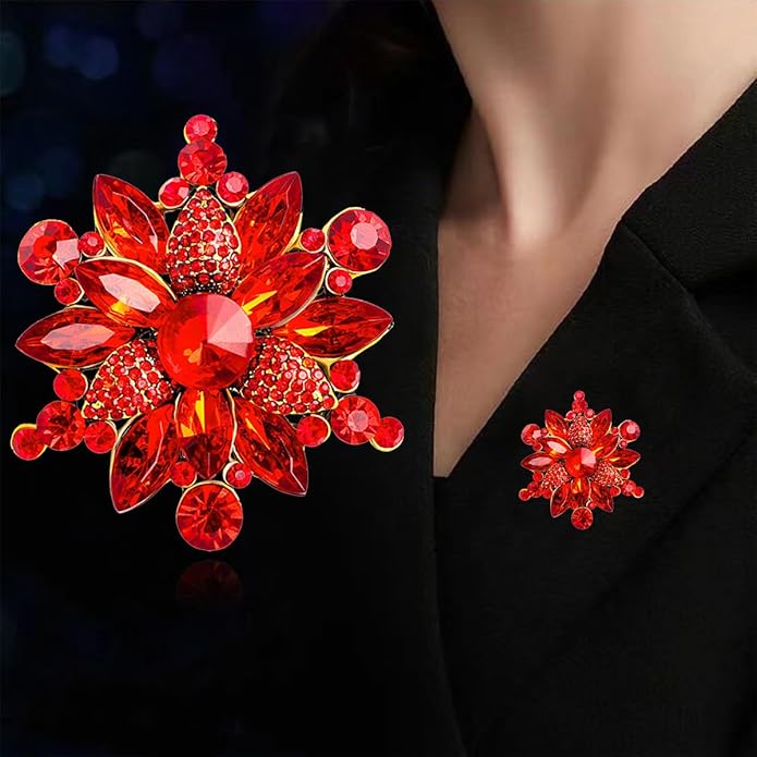Rhinestone Flower Brooch Pin for Women Red Black Purple Flower Broochs Pin Hat Christmas Brooch Jewelry