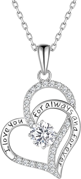 Heart Birthstone Silver Necklace for Women, S925 Sterling Silver Pendant Necklace Birthday Jewelry Gifts for Her Mother Mom Wife Girlfriend