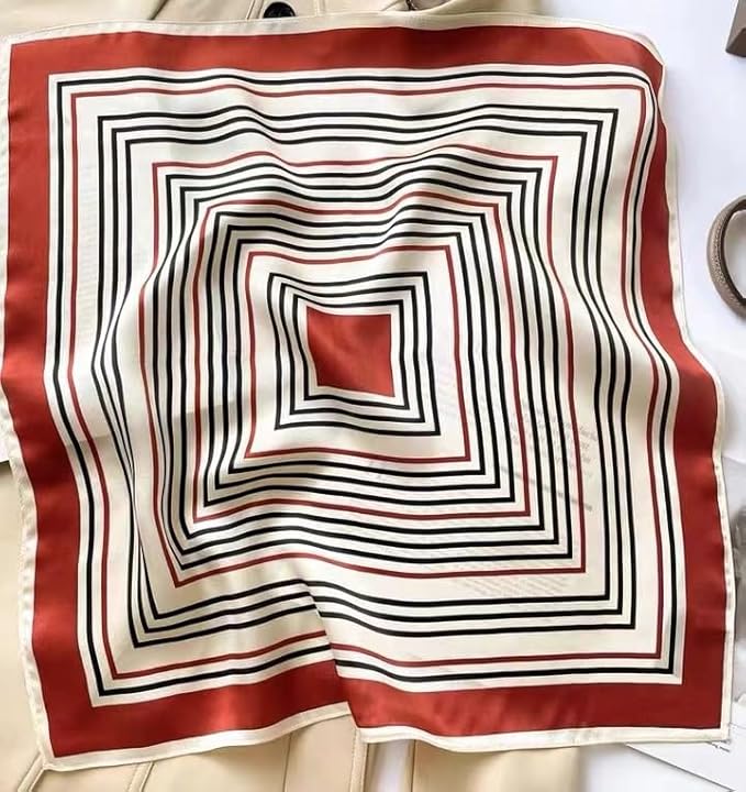 ANDANTINO 100% Pure Mulberry Silk Small Square Scarves -21'' x 21''- Digital Printed Neckerchief –Women Men Lightweight Scarf