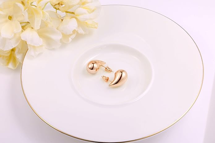 Gacimy Teardrop Earrings Dupes for Women 14K Gold Plated, Chunky Drop Earrings for Women with 925 Sterling Silver Post
