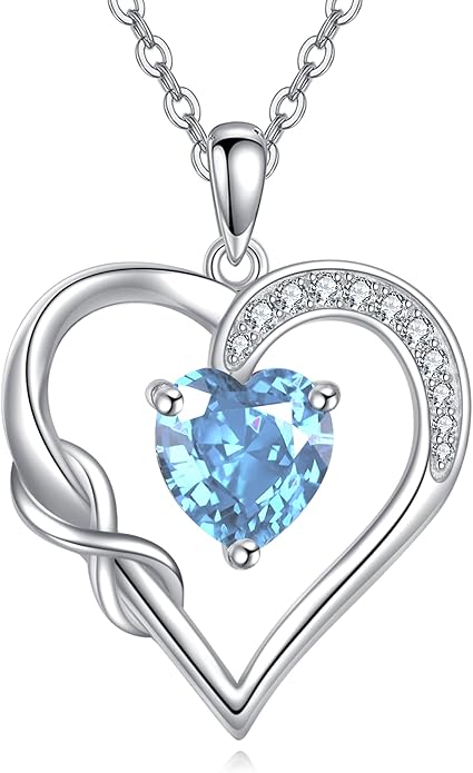 Birthstone Necklace for Women 925 Sterling Silver Infinity Heart Birthstone Pendant Necklace Infinity Heart Jewelry Birthday Holiday Gifts for Her