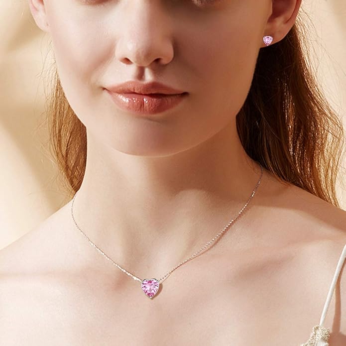 Aurora Tears 925 Sterling Silver 12 Birthstone Hearts Jewelry Women Crystal Wedding/Engagement/Bridal Heart Necklace/Earring/Ring/Bracelet Sets Jewellery