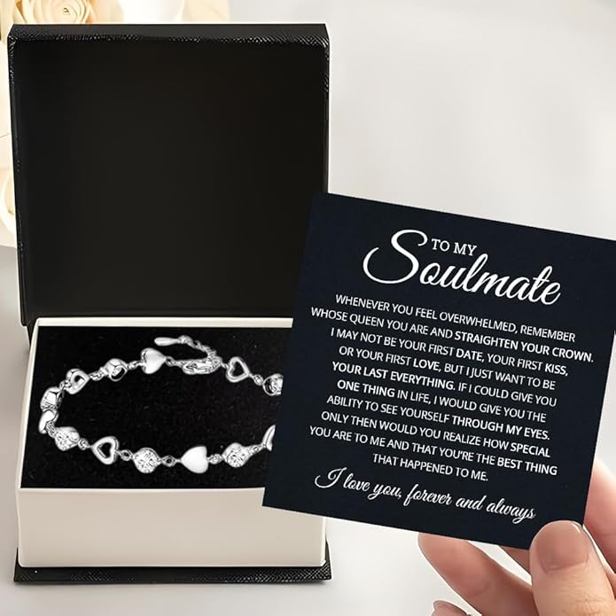 To My Soulmate Heart Bracelet Gift, Beautiful Soulmate Jewelry With Message Card and Box For Women, Romantic Anniversary, Birthday, Christmas or Valentine’s Day Gift